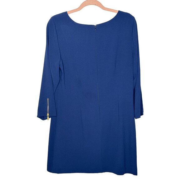 Elegant Cobalt Blue 3/4 Sleeve Evening Career Shift Dress Gold Zipper Womens 10 - Picture 4 of 9